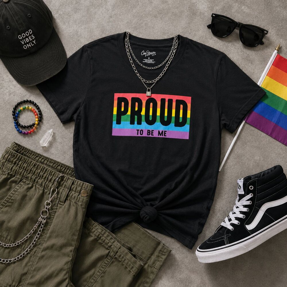 City Streets Pride Rainbow Graphic Tee Black Unisex XS LGBTQ Shirt